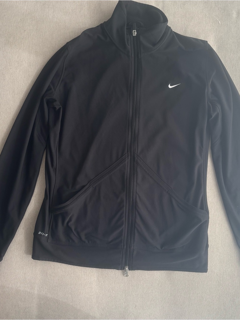 Nike Dri-Fit Womens Black Full Zip Track Jacket Size L Mock neck Swoosh